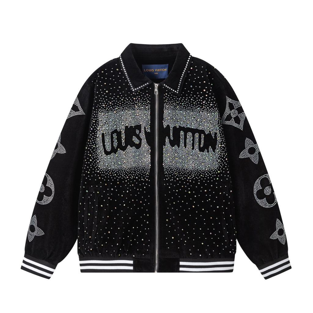 Louis Vuitton Crystal Embellished Varsity Bomber Jacket — Black