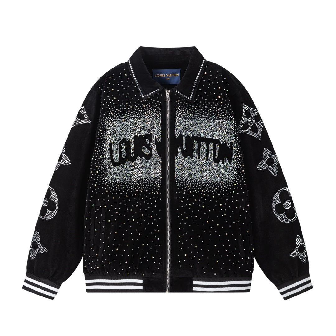 Louis Vuitton Crystal Embellished Varsity Bomber Jacket — Black