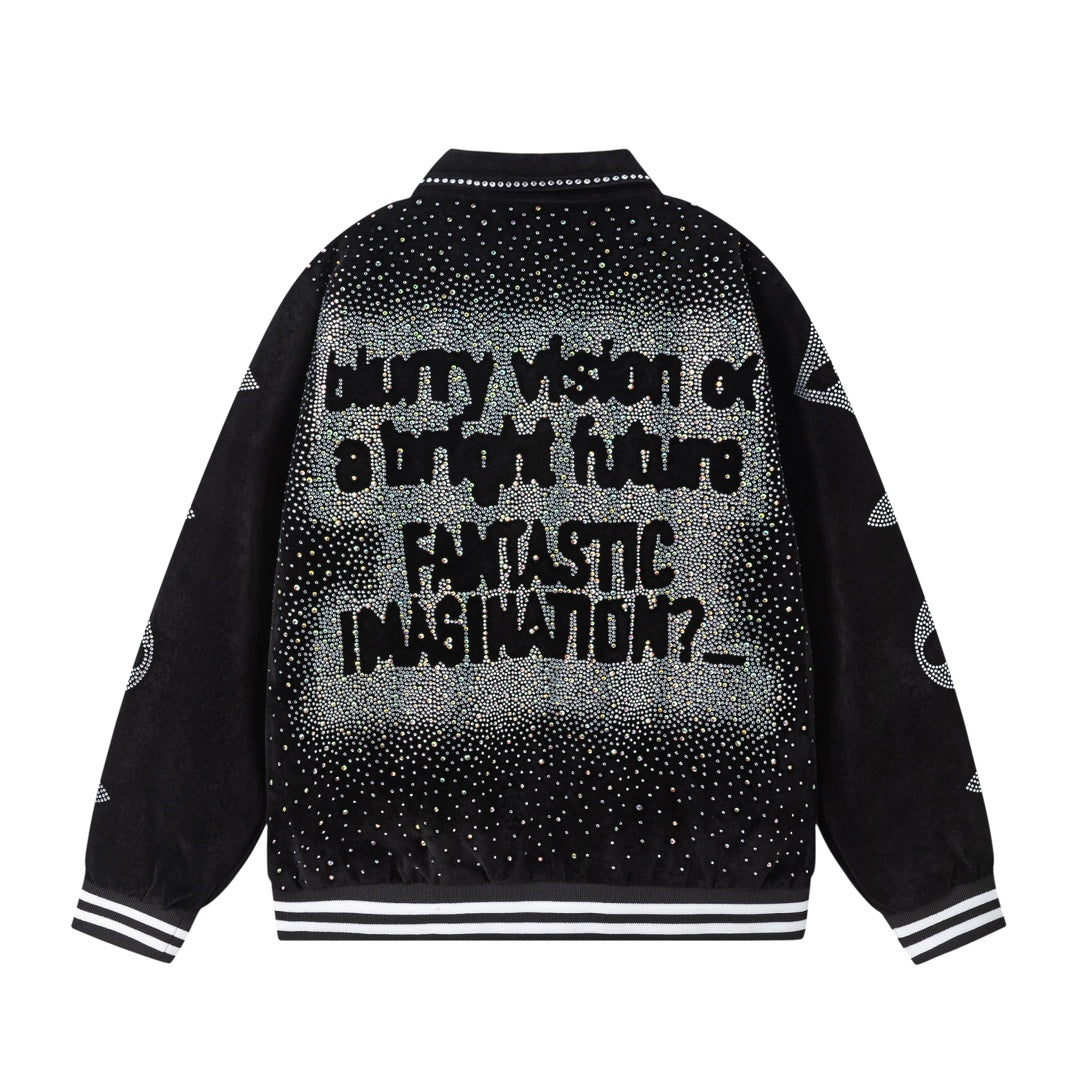 Louis Vuitton Crystal Embellished Varsity Bomber Jacket — Black