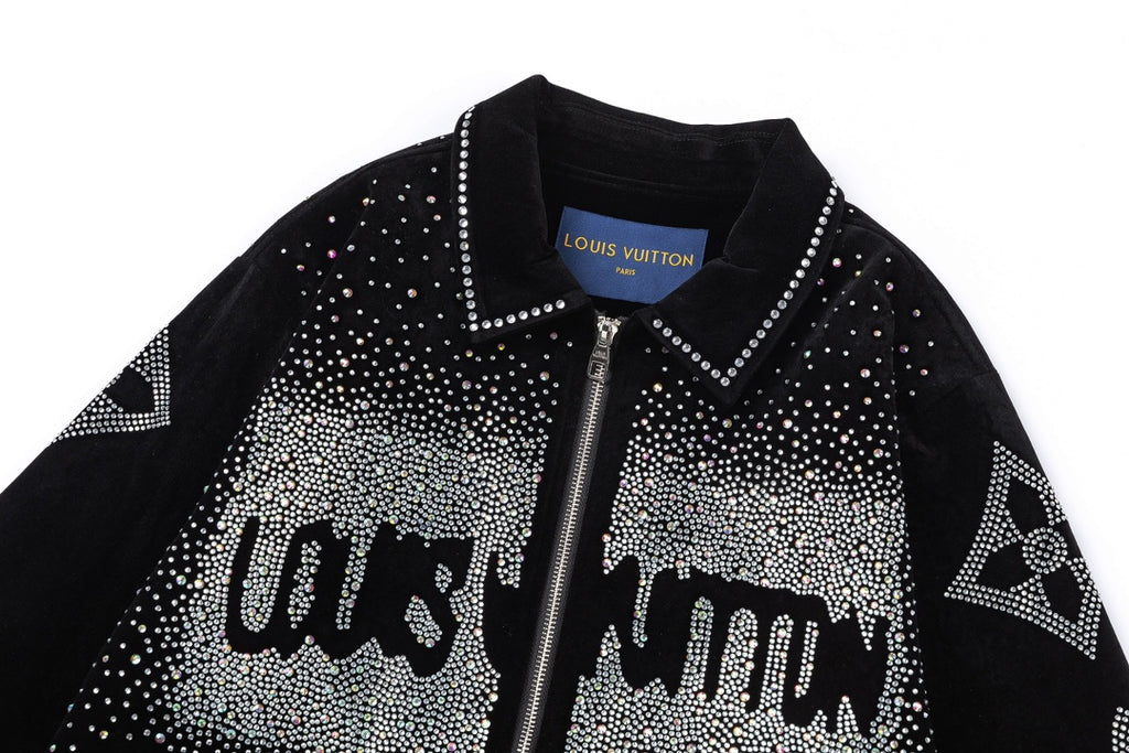 Louis Vuitton Crystal Embellished Varsity Bomber Jacket — Black