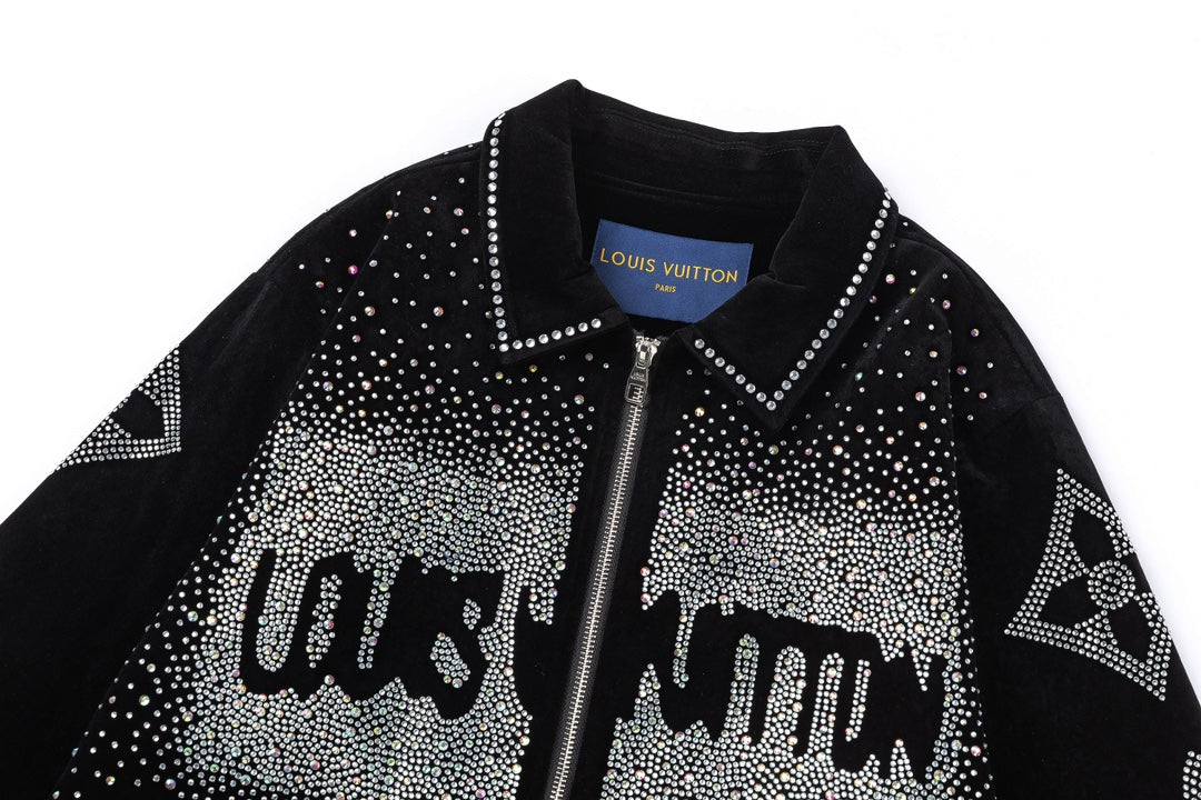 Louis Vuitton Crystal Embellished Varsity Bomber Jacket — Black