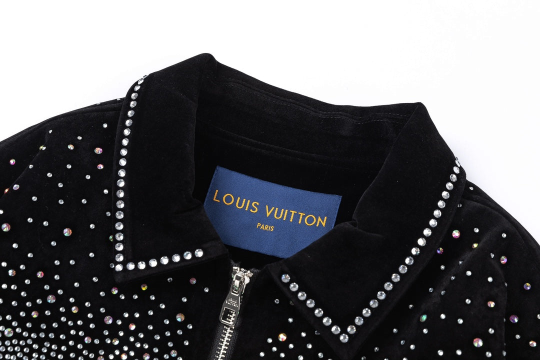 Louis Vuitton Crystal Embellished Varsity Bomber Jacket — Black