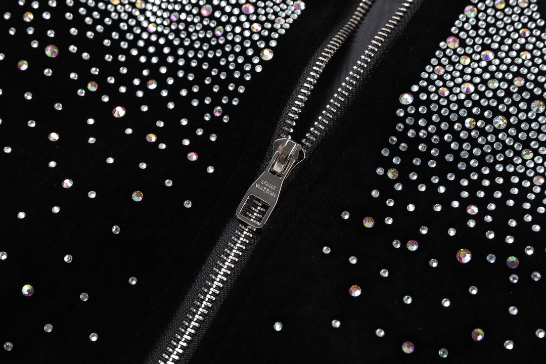 Louis Vuitton Crystal Embellished Varsity Bomber Jacket — Black