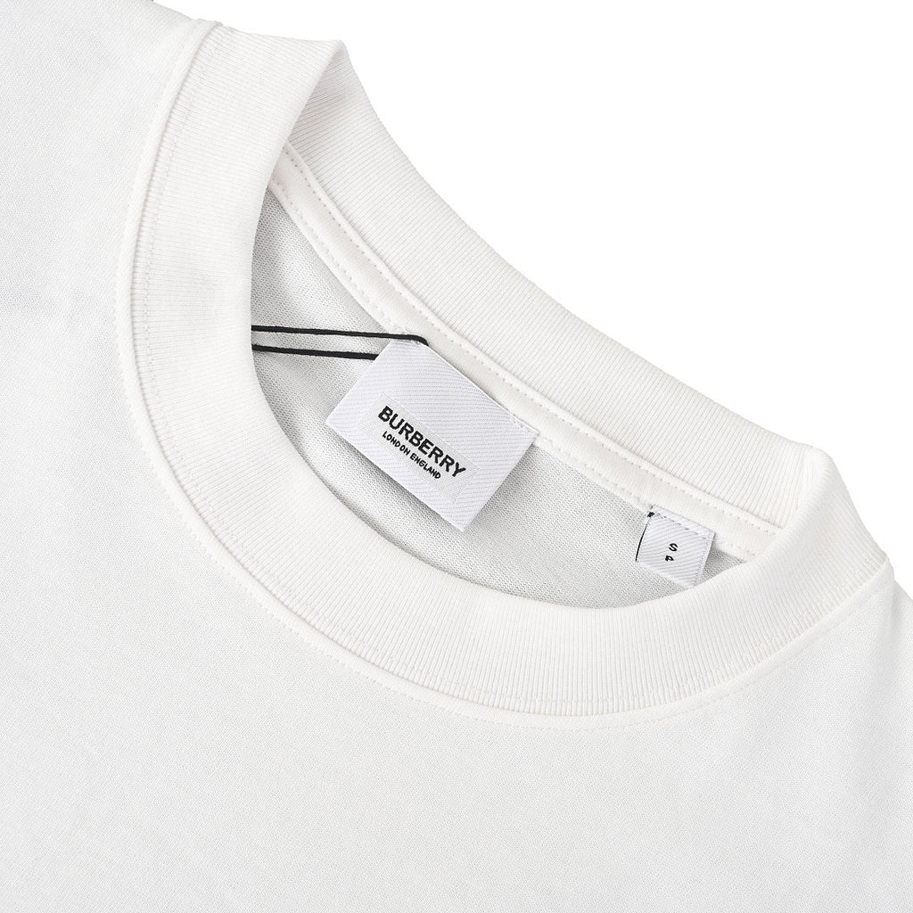 Burberry T-Shirt with Tape-Style Horizontal Stripe Overlay & Letter Print