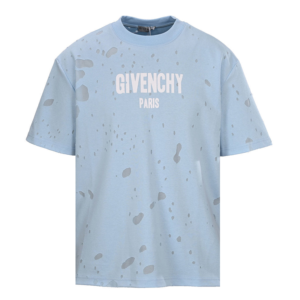 Givenchy Paris Destroyed Distressed Oversized T-Shirt – Sky Blue