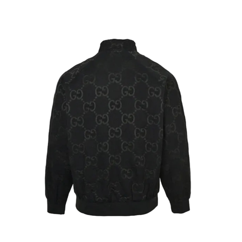 Gucci Black Monogram Jacquard Full-Zip Stand Collar Bomber Jacket