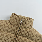 Gucci Beige GG Monogram Jacquard Padded Full-Zip Stand Collar Puffer Jacket