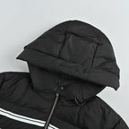 Gucci Black Down Puffer Hooded Jacket with Stripe Wordmark