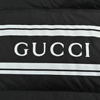 Gucci Black Down Puffer Hooded Jacket with Stripe Wordmark