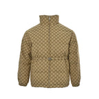 Gucci Beige GG Monogram Jacquard Padded Full-Zip Stand Collar Puffer Jacket
