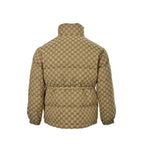 Gucci Beige GG Monogram Jacquard Padded Full-Zip Stand Collar Puffer Jacket