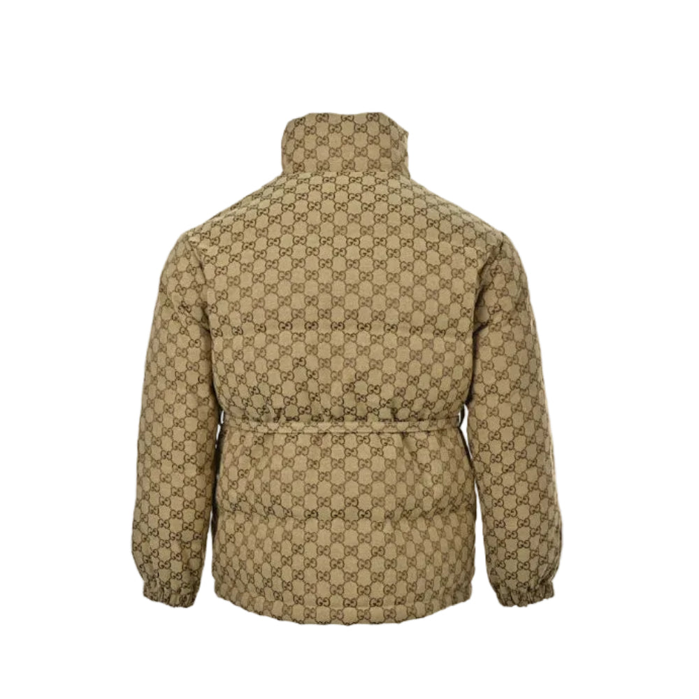 Gucci Beige GG Monogram Jacquard Padded Full-Zip Stand Collar Puffer Jacket