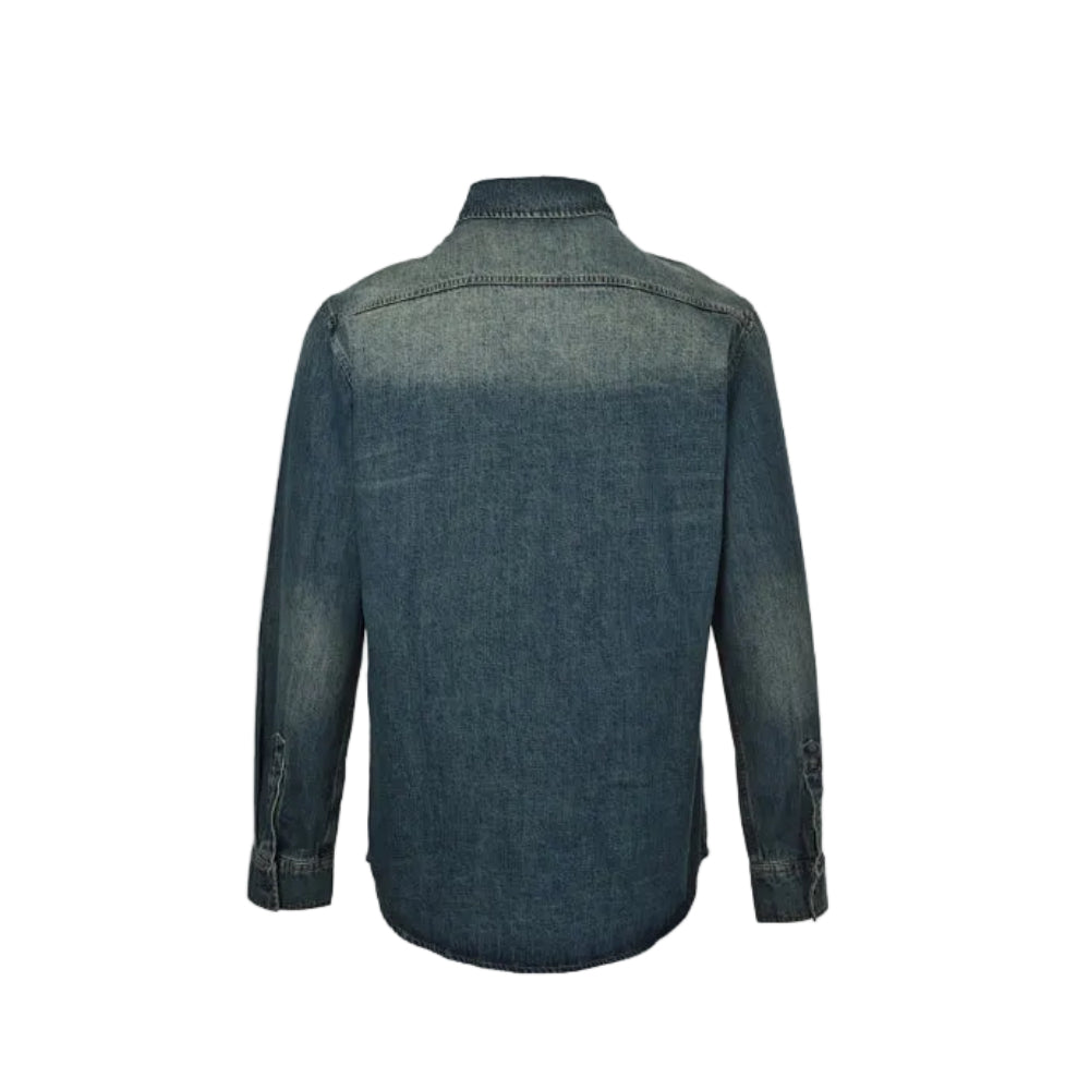 Gucci Mid-Blue Washed Denim Point Collar Overshirt