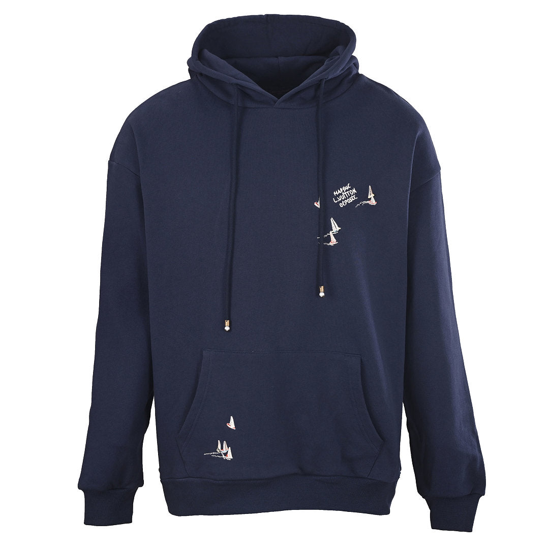 Louis Vuitton Sailboat Embroidered Pullover Hoodie — Navy