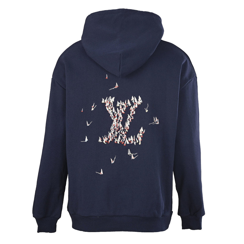 Louis Vuitton Sailboat Embroidered Pullover Hoodie — Navy
