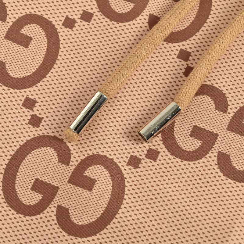 Gucci Camel All-Over Monogram Print Hooded Zip Jacket with Heritage Stripe