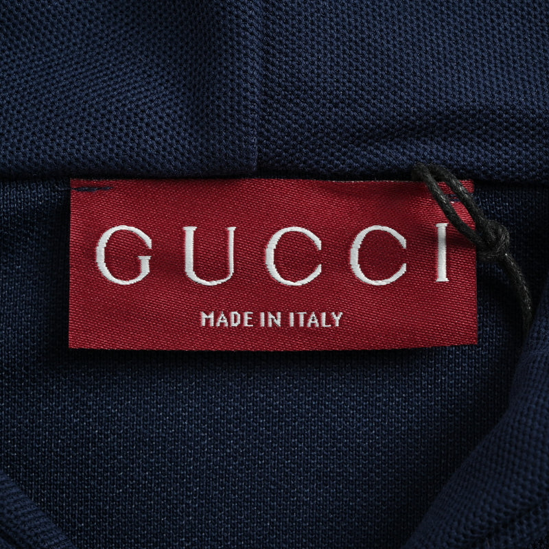 Gucci Navy Full-Zip Stripe Chest Wordmark Embroidered Hoodie