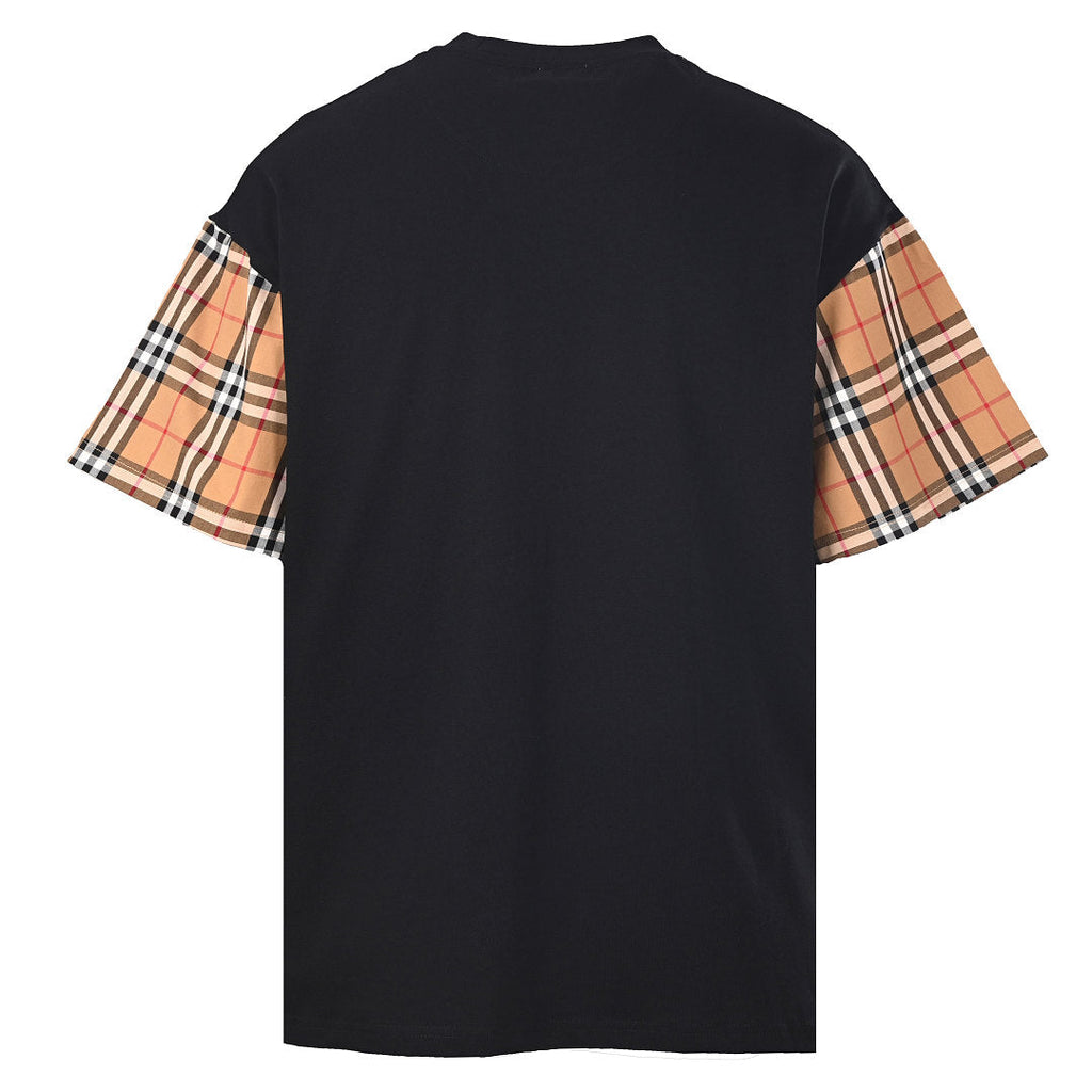 Burberry Short-Sleeve T-Shirt with Check-Pattern Sleeve Panels & Embroidered Logo