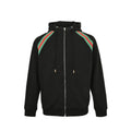 Gucci Black Heavyweight Hooded Full-Zip Jacket with Shoulder Heritage Stripe