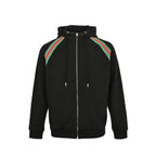 Gucci Black Heavyweight Hooded Full-Zip Jacket with Shoulder Heritage Stripe