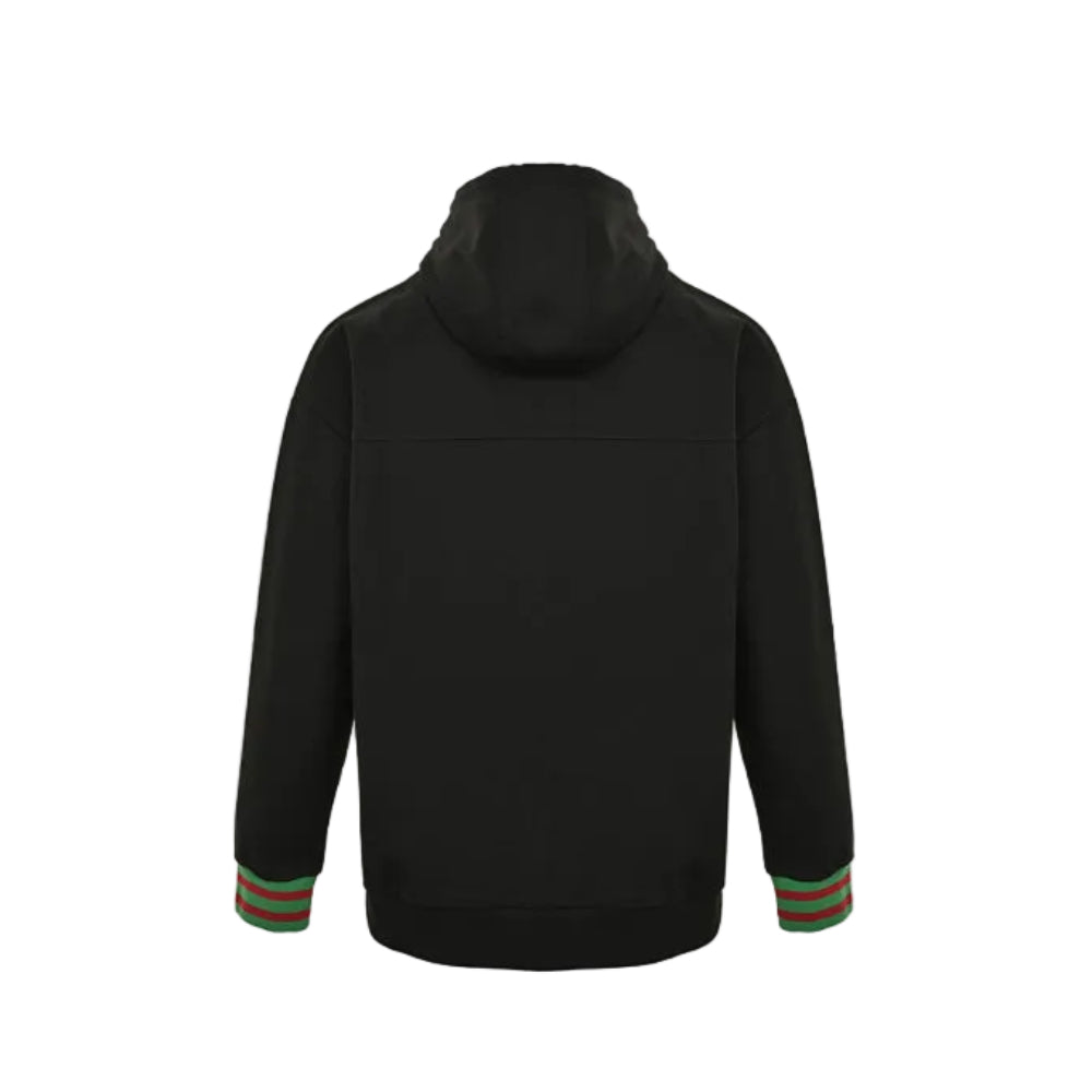 Gucci Black Hooded Full-Zip Jacket with Heritage Stripe Pockets and Cuffs