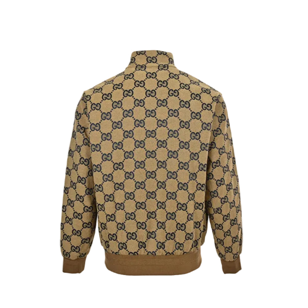 Gucci Camel All-Over Monogram Harrington Jacket with Ribbed Cuffs