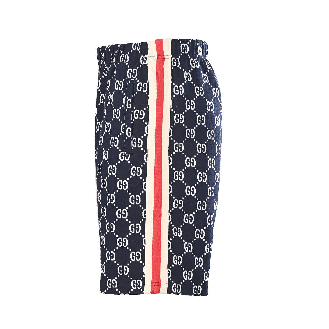 Gucci GG Monogram Print Web Stripe Shorts – Navy