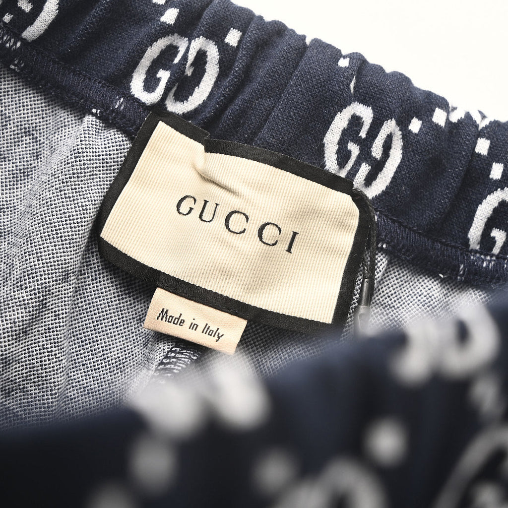 Gucci GG Monogram Print Web Stripe Shorts – Navy