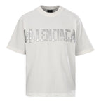 Balenciaga Silver Raised Tape Logo T-Shirt – White