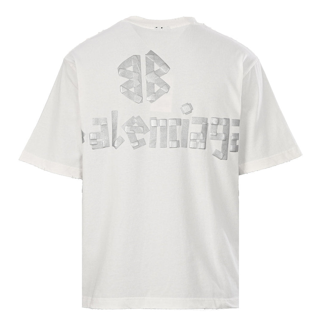 Balenciaga Silver Raised Tape Logo T-Shirt – White