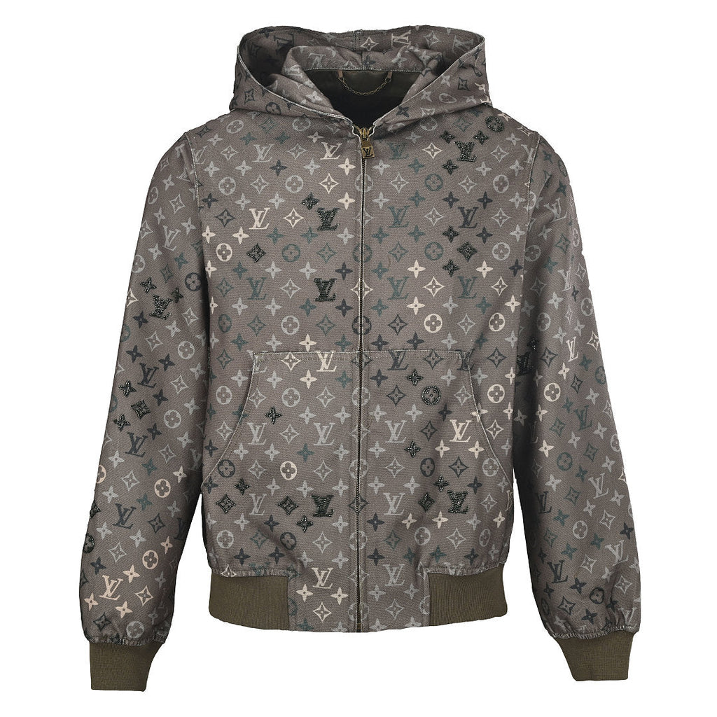 Louis Vuitton All-Over Monogram Crystal-Embellished Hooded Jacket — Khaki