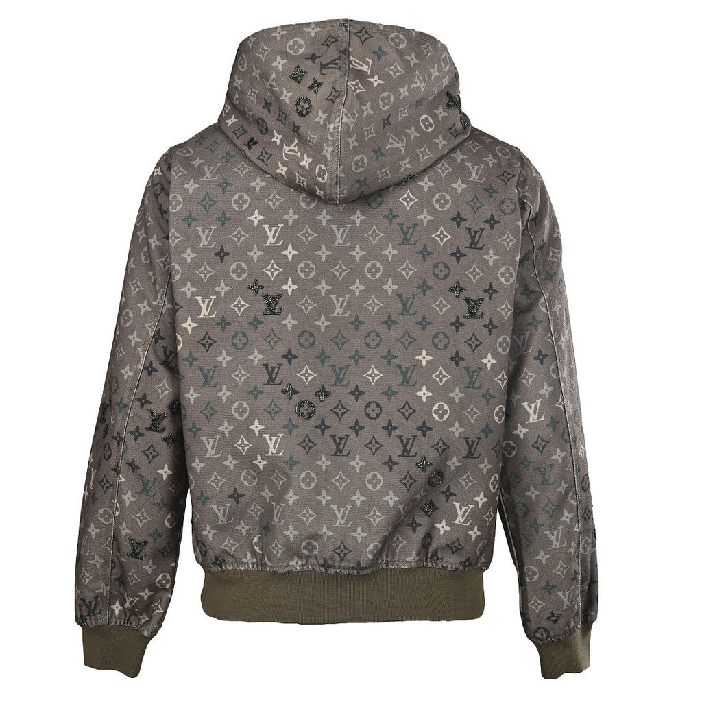 Louis Vuitton All-Over Monogram Crystal-Embellished Hooded Jacket — Khaki