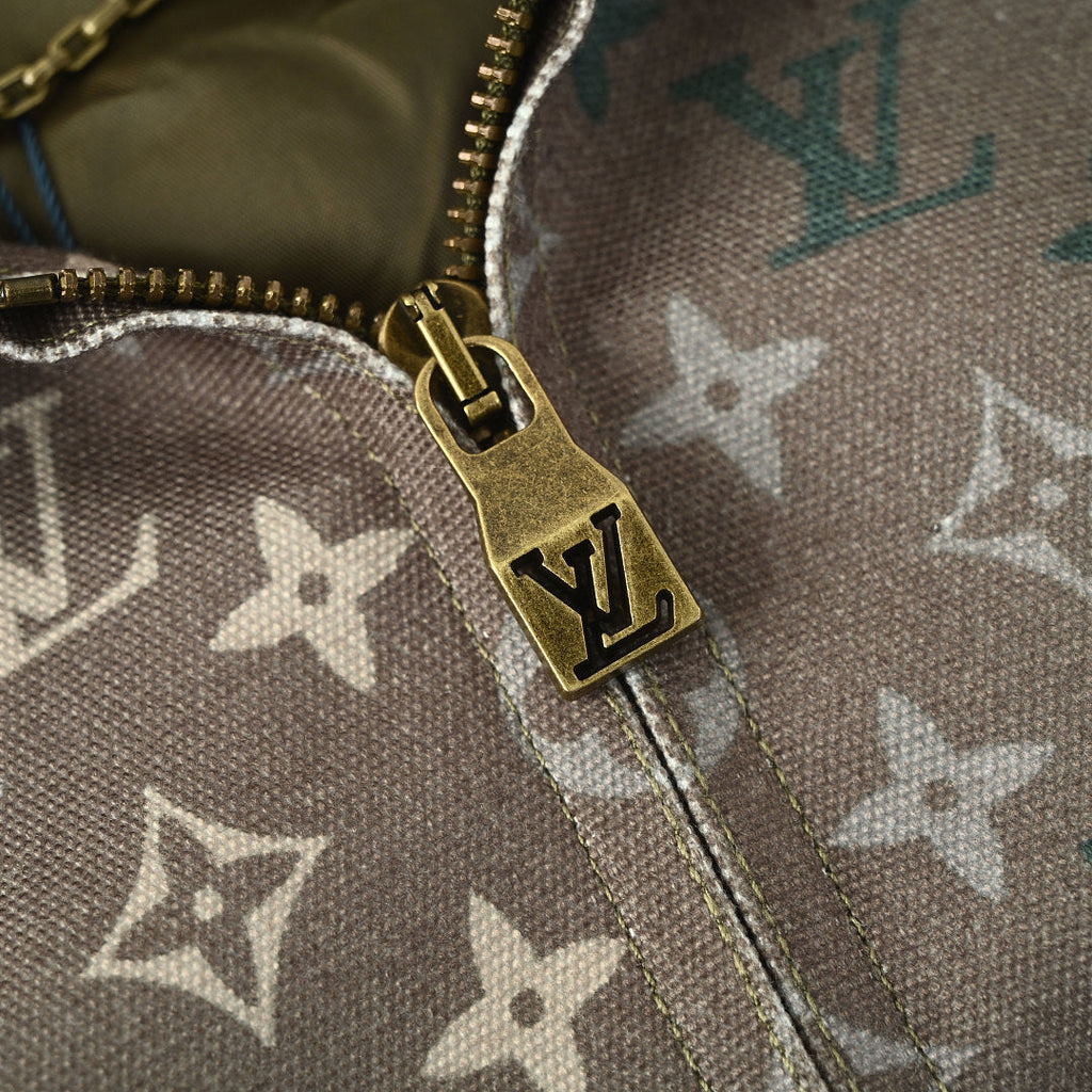 Louis Vuitton All-Over Monogram Crystal-Embellished Hooded Jacket — Khaki