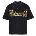 Balenciaga Gothic Metal Logo Distressed T-Shirt – Washed Black