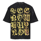 Balenciaga Gothic Metal Logo Distressed T-Shirt – Washed Black