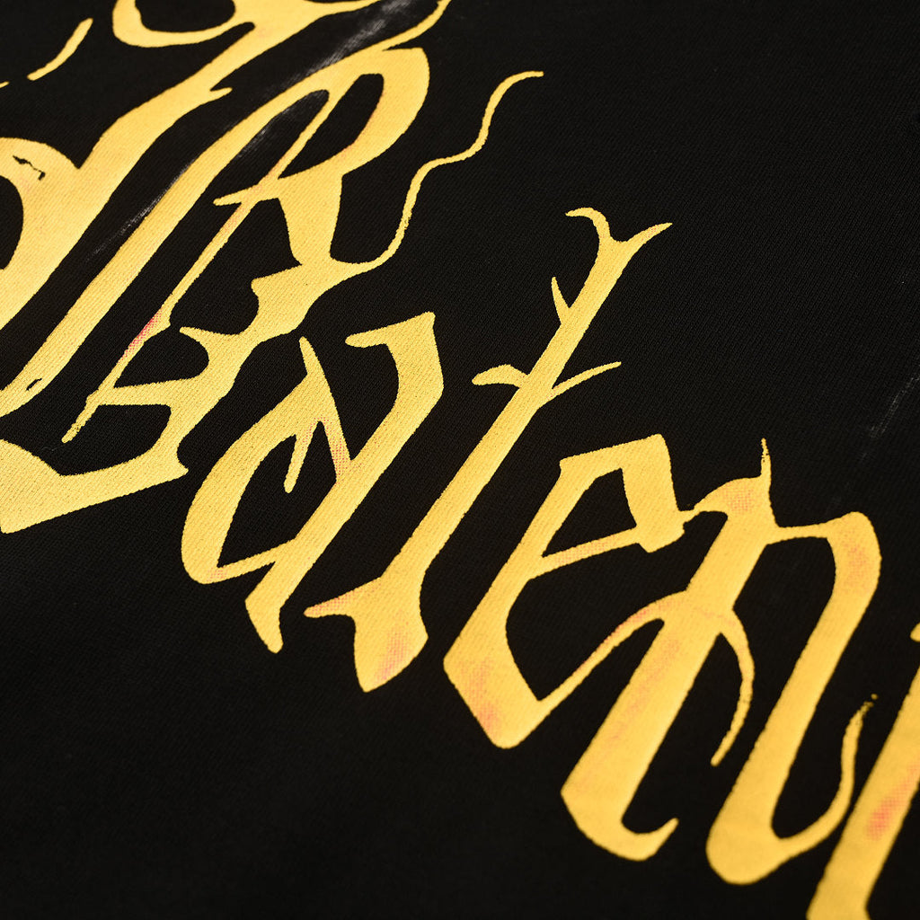 Balenciaga Gothic Metal Logo Distressed T-Shirt – Washed Black