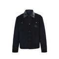 Gucci Navy Corduroy Leather Collar Quilted Jacket with Monogram Embroidery