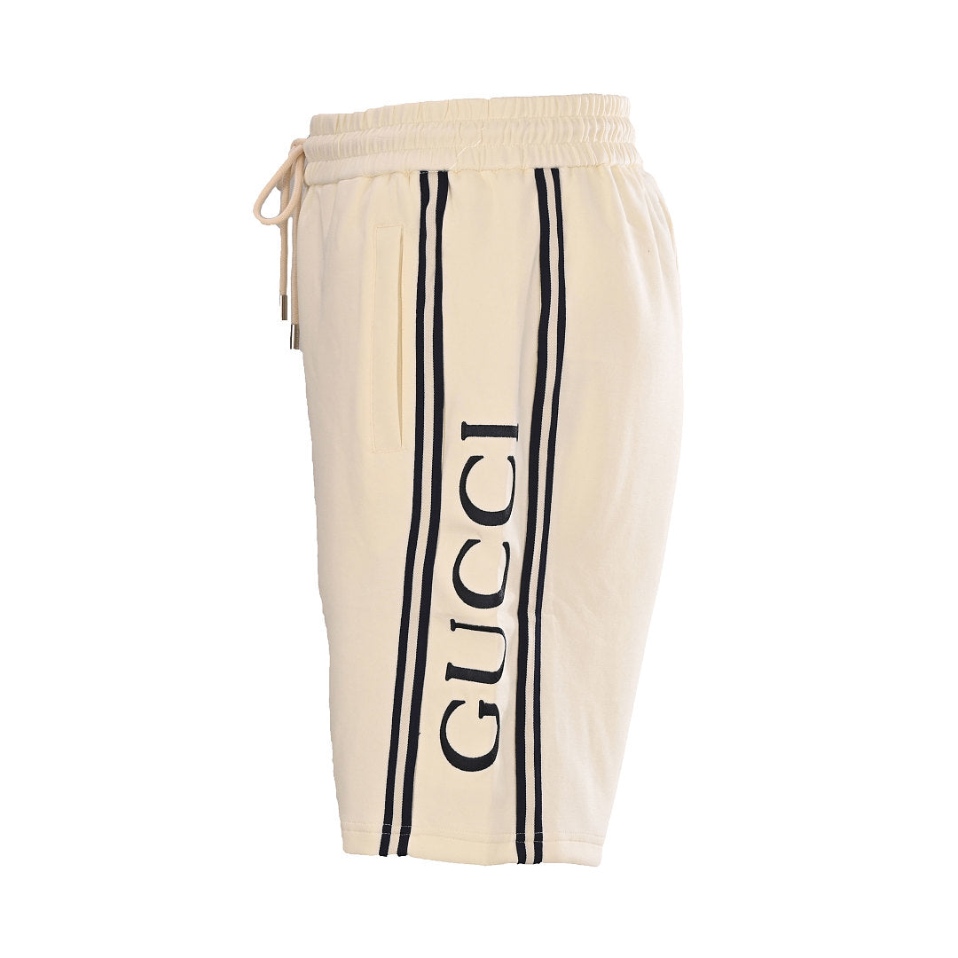 Gucci Script Logo Side Stripe Cotton Fleece Shorts – Off-White