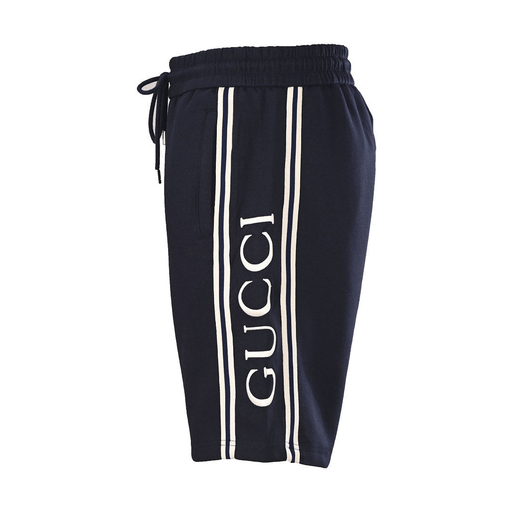 Gucci Script Logo Side Stripe Cotton Fleece Shorts – Black