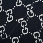 Gucci Navy All-Over Monogram Jacquard Knit Hooded Full-Zip Jacket