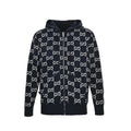 Gucci Navy All-Over Monogram Jacquard Knit Hooded Full-Zip Jacket