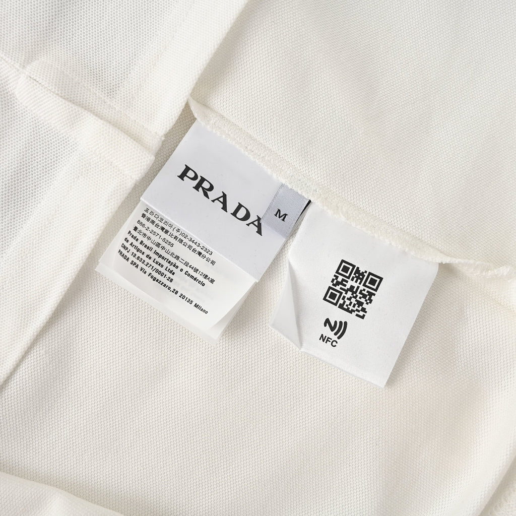 PRADA Short-Sleeve Polo Shirt with Black Stripe Detail