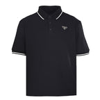 PRADA Short-Sleeve Polo Shirt with Black Stripe Detail