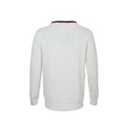 Gucci White Textured Knit V-Neck Cardigan with Tricolor Stripe Trim