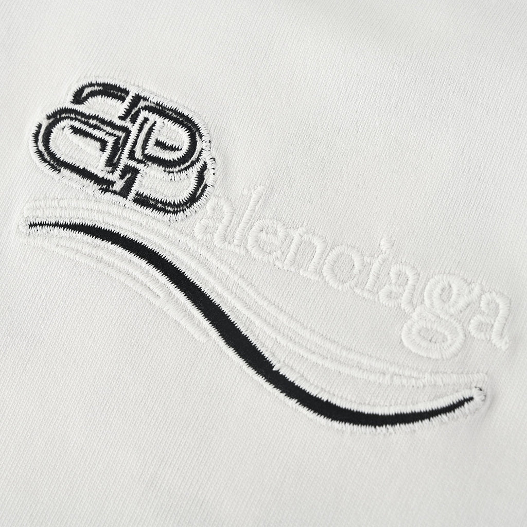 Balenciaga Crewneck T-Shirt – Multi-Layer Wave Embroidery