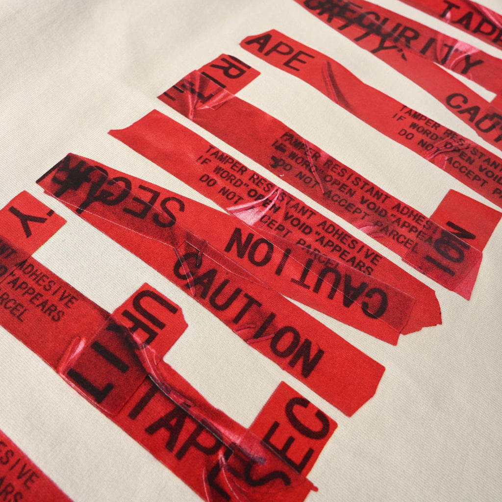 Balenciaga Red Caution Tape Logo T-Shirt – Beige
