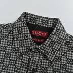 Gucci Black Gingham Monogram Print Point Collar Overshirt