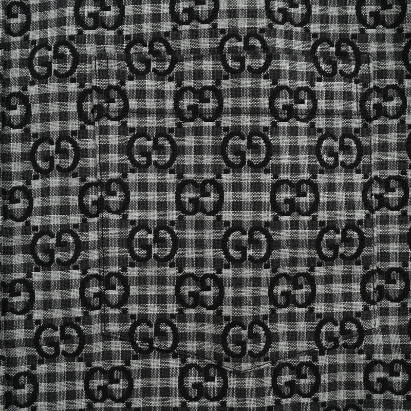 Gucci Black Gingham Monogram Print Point Collar Overshirt
