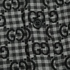 Gucci Black Gingham Monogram Print Point Collar Overshirt