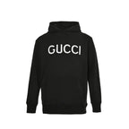 Gucci Black Heavyweight Cotton Hoodie with Raised-Letter Wordmark Print